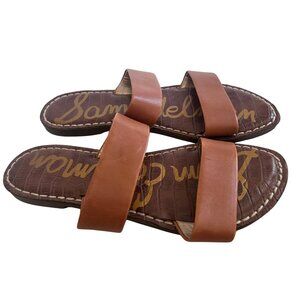 Sam Edelman Rich Cognac Leather Flat Slip On Two Piece Slide Sandal Sz 7.5